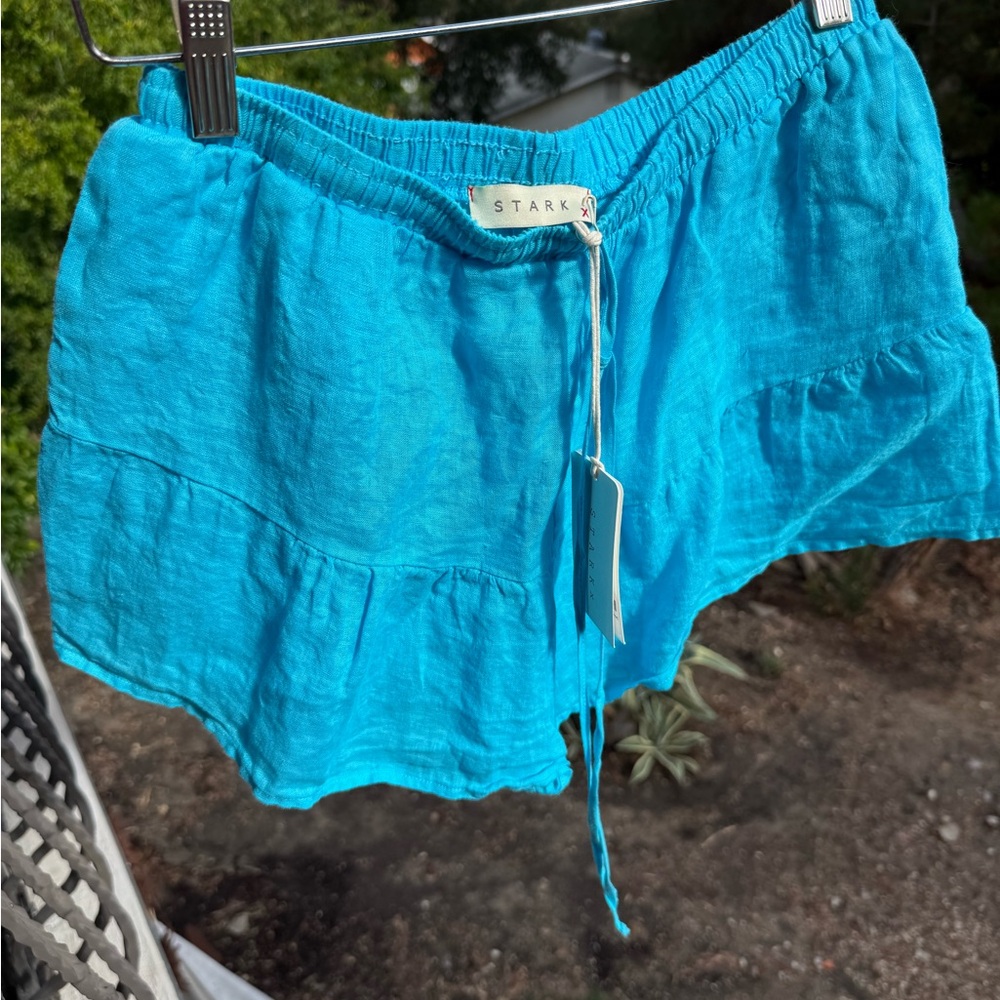 NWT Stark X Turquoise Blue Linen skort pockets SKORT stretch waist-XS S L ($125)